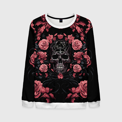 Мужской свитшот И череп и розы / 3D-Белый – фото 1