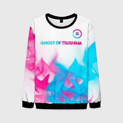 Мужской свитшот Ghost of Tsushima neon gradient style: символ свер