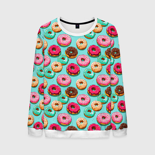Мужской свитшот Разноцветные пончики паттерн / 3D-Белый – фото 1