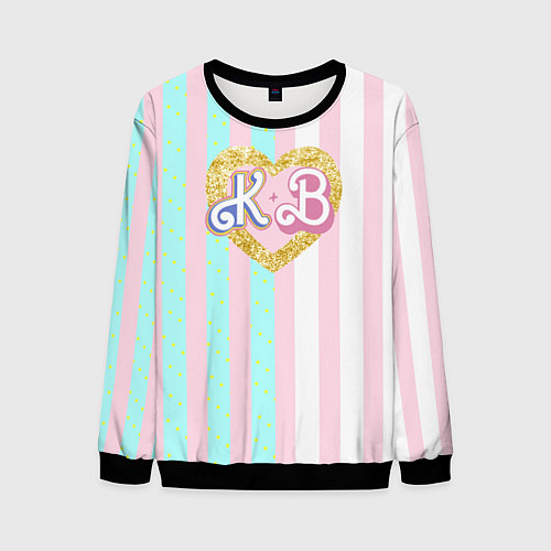 Мужской свитшот Кен плюс Барби: сплит розовых и голубых полосок / 3D-Черный – фото 1