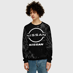 Свитшот мужской Nissan speed на темном фоне со следами шин, цвет: 3D-черный — фото 2