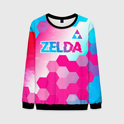 Свитшот мужской Zelda neon gradient style: символ сверху, цвет: 3D-черный