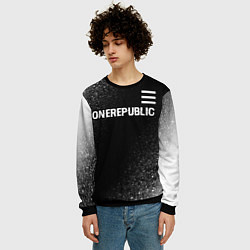 Свитшот мужской OneRepublic glitch на темном фоне: символ сверху, цвет: 3D-черный — фото 2