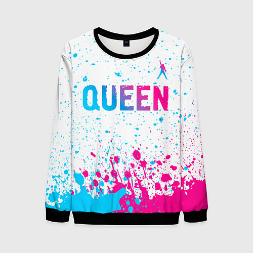 Мужской свитшот Queen neon gradient style: символ сверху / 3D-Черный – фото 1