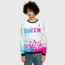 Свитшот мужской Queen neon gradient style: символ сверху, цвет: 3D-черный — фото 2