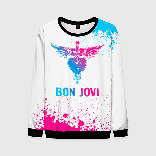 Мужской свитшот Bon Jovi neon gradient style / 3D-Черный – фото 1