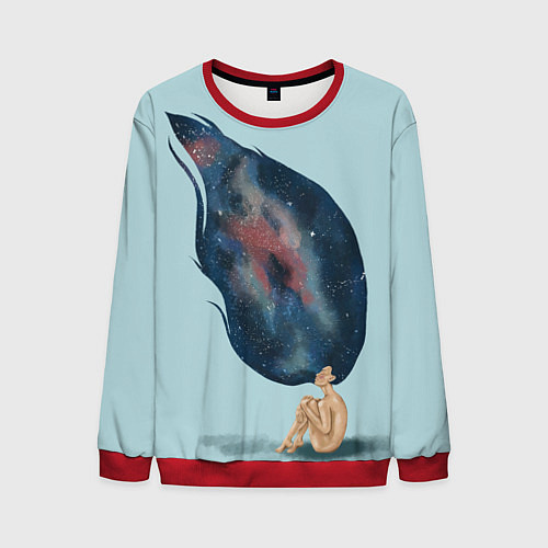 Мужской свитшот Девушка космос в волосах / 3D-Красный – фото 1