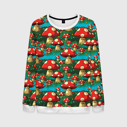 Мужской свитшот Мультяшный мухомор паттерн / 3D-Белый – фото 1