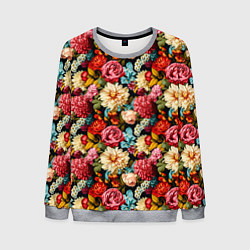 Свитшот мужской Узор из роз и разных цветов, цвет: 3D-меланж