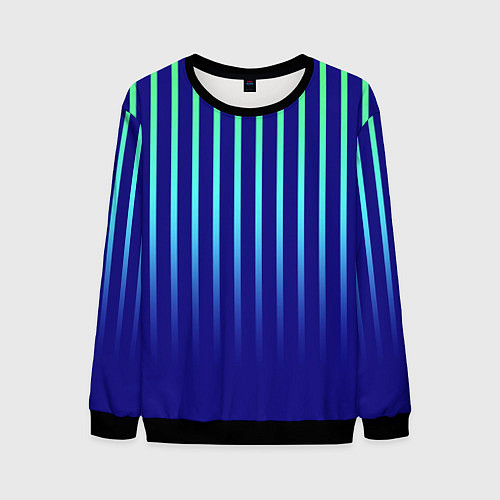 Мужской свитшот Полосатый сине-зелёный градиент / 3D-Черный – фото 1
