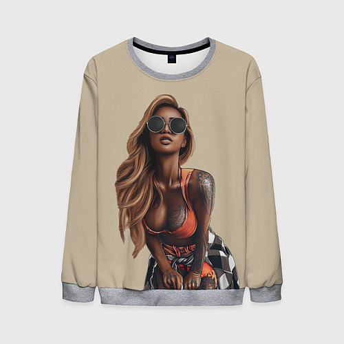 Мужской свитшот Девушка с тату / 3D-Меланж – фото 1