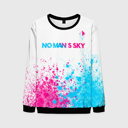 Свитшот мужской No Mans Sky neon gradient style: символ сверху, цвет: 3D-черный