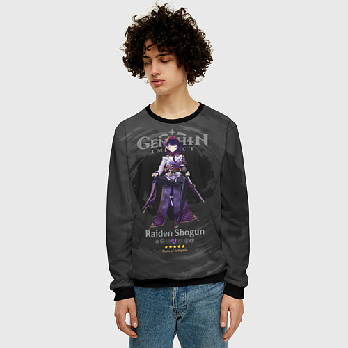 Мужской свитшот Raiden Genshin Impact / 3D-Черный – фото 3
