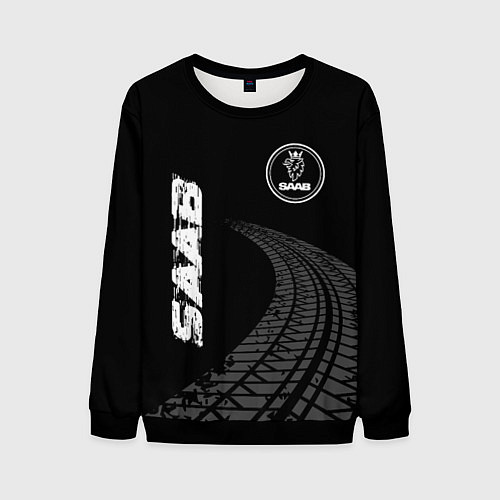 Мужской свитшот Saab speed на темном фоне со следами шин: надпись, / 3D-Черный – фото 1
