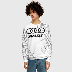 Свитшот мужской Audi speed на светлом фоне со следами шин, цвет: 3D-белый — фото 2