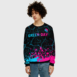 Свитшот мужской Green Day - neon gradient: символ сверху, цвет: 3D-черный — фото 2