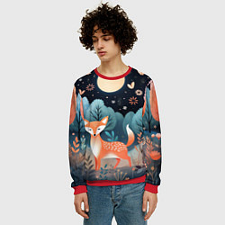 Свитшот мужской Лисичка в осеннем лесу фолк-арт, цвет: 3D-красный — фото 2