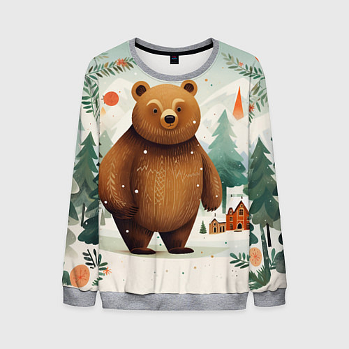 Мужской свитшот Рождественский мишка фолк-арт / 3D-Меланж – фото 1