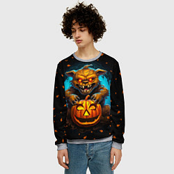 Свитшот мужской Halloween - страшный медведь с тыквой, цвет: 3D-меланж — фото 2