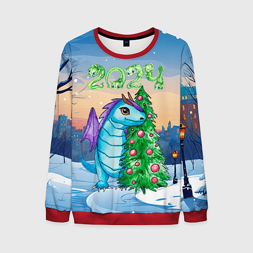 Мужской свитшот Дракон у елки 2024 / 3D-Красный – фото 1