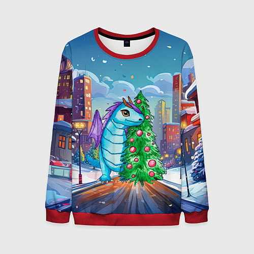 Мужской свитшот Дракон у новогодней елки / 3D-Красный – фото 1