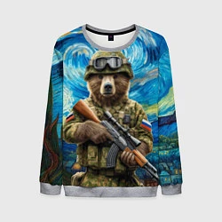 Свитшот мужской Ночной снайпер бурый медведь, цвет: 3D-меланж