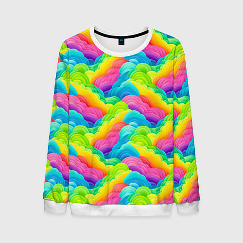Мужской свитшот Разноцветные облака из бумаги паттерн / 3D-Белый – фото 1