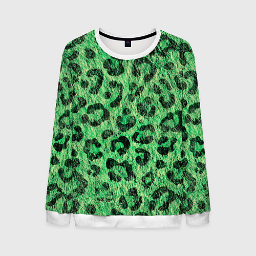 Мужской свитшот Зелёный леопард паттерн / 3D-Белый – фото 1