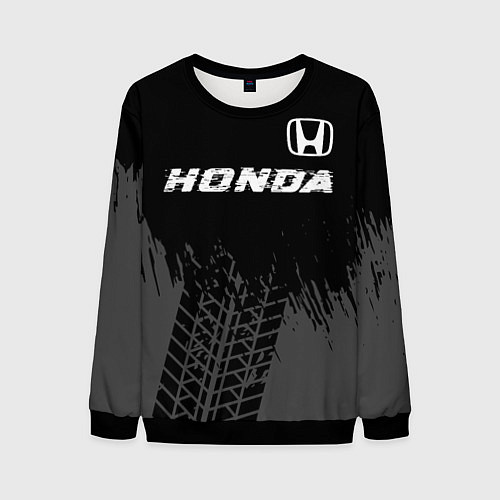 Мужской свитшот Honda speed на темном фоне со следами шин посереди / 3D-Черный – фото 1