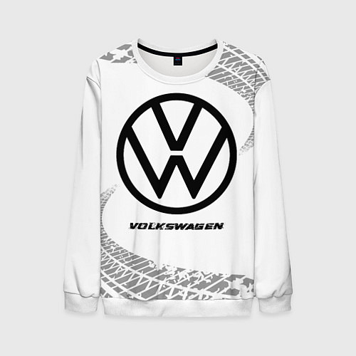 Мужской свитшот Volkswagen speed на светлом фоне со следами шин / 3D-Белый – фото 1