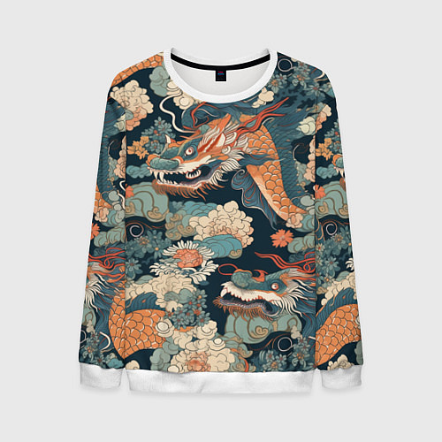 Мужской свитшот Дракон с усами / 3D-Белый – фото 1