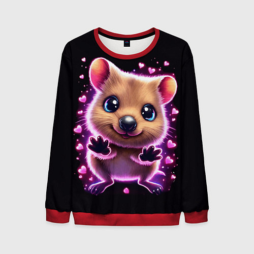 Мужской свитшот Квокка улыбака с розовыми сердечками / 3D-Красный – фото 1