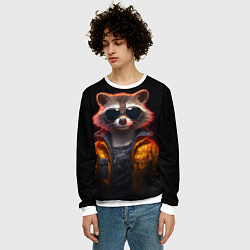 Свитшот мужской Енот - cyberpunk, цвет: 3D-белый — фото 2