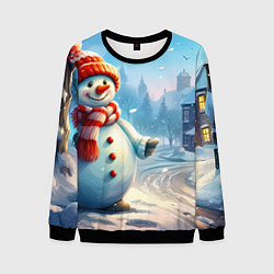 Свитшот мужской Снеговик новогодний, цвет: 3D-черный