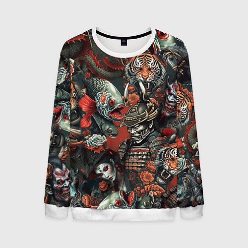 Мужской свитшот Татуировка ирезуми в японском стиле / 3D-Белый – фото 1