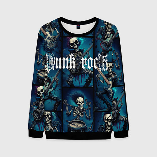 Мужской свитшот Punk rock от скелетов / 3D-Черный – фото 1