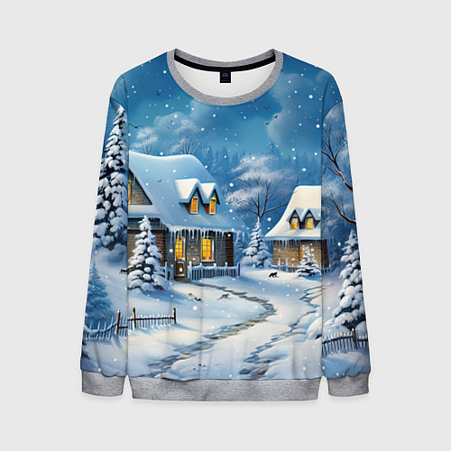 Мужской свитшот Новогодние каникулы в деревне / 3D-Меланж – фото 1