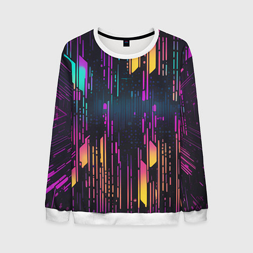 Мужской свитшот Киберпанк полосы розовые и жёлтые / 3D-Белый – фото 1