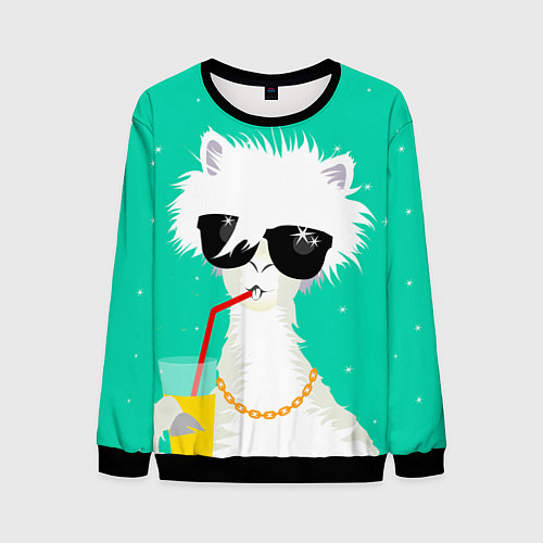 Мужской свитшот Лама - альпака на чиле / 3D-Черный – фото 1