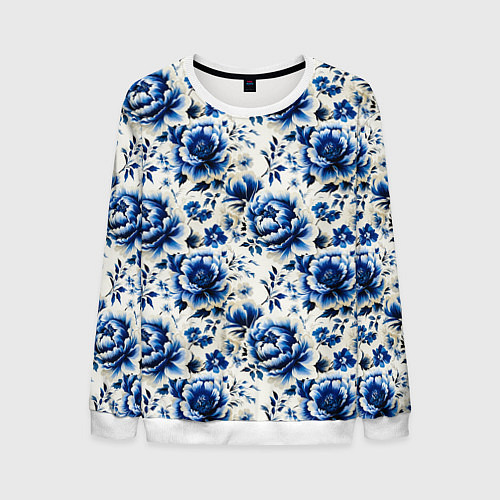 Мужской свитшот Гжель узор паттерн / 3D-Белый – фото 1