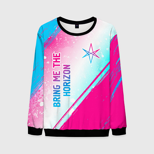 Мужской свитшот Bring Me the Horizon neon gradient style вертикаль / 3D-Черный – фото 1