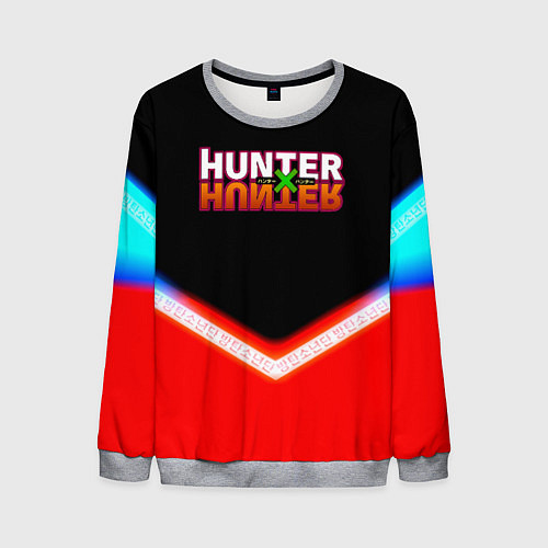 Мужской свитшот Охотник х Охотник неоновые иероглифы / 3D-Меланж – фото 1