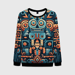 Свитшот мужской Симметричный абстрактный паттерн в ацтекском стиле, цвет: 3D-черный