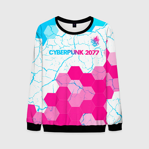Мужской свитшот Cyberpunk 2077 neon gradient style посередине / 3D-Черный – фото 1