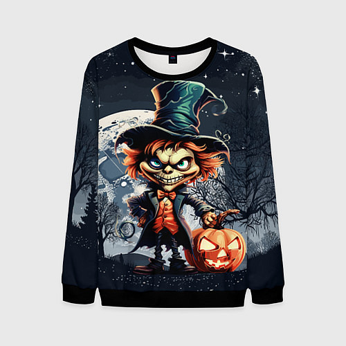 Мужской свитшот Джек и тыква / 3D-Черный – фото 1