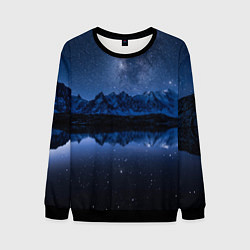 Свитшот мужской Галактическая зимняя ночь в горах, цвет: 3D-черный