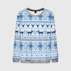 Свитшот мужской Blue sweater with reindeer, цвет: 3D-меланж