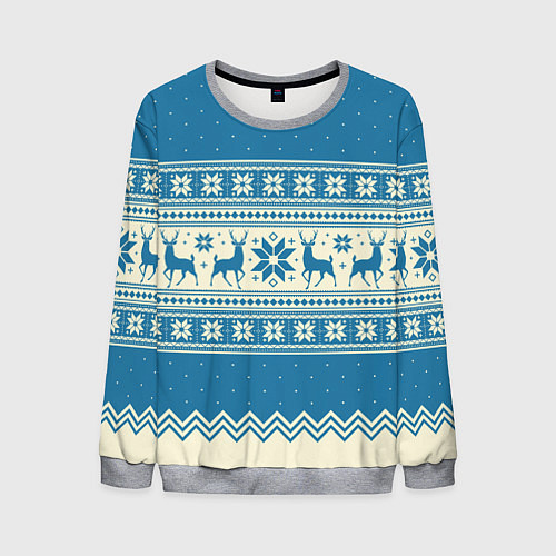 Мужской свитшот Sweater with deer on a blue background / 3D-Меланж – фото 1