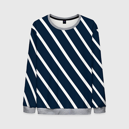 Мужской свитшот Тёмно-синий в белую полоску диагональ / 3D-Меланж – фото 1