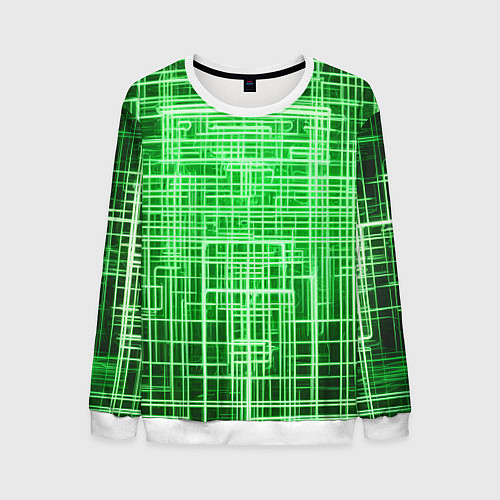 Мужской свитшот Зелёные неоновые полосы киберпанк / 3D-Белый – фото 1